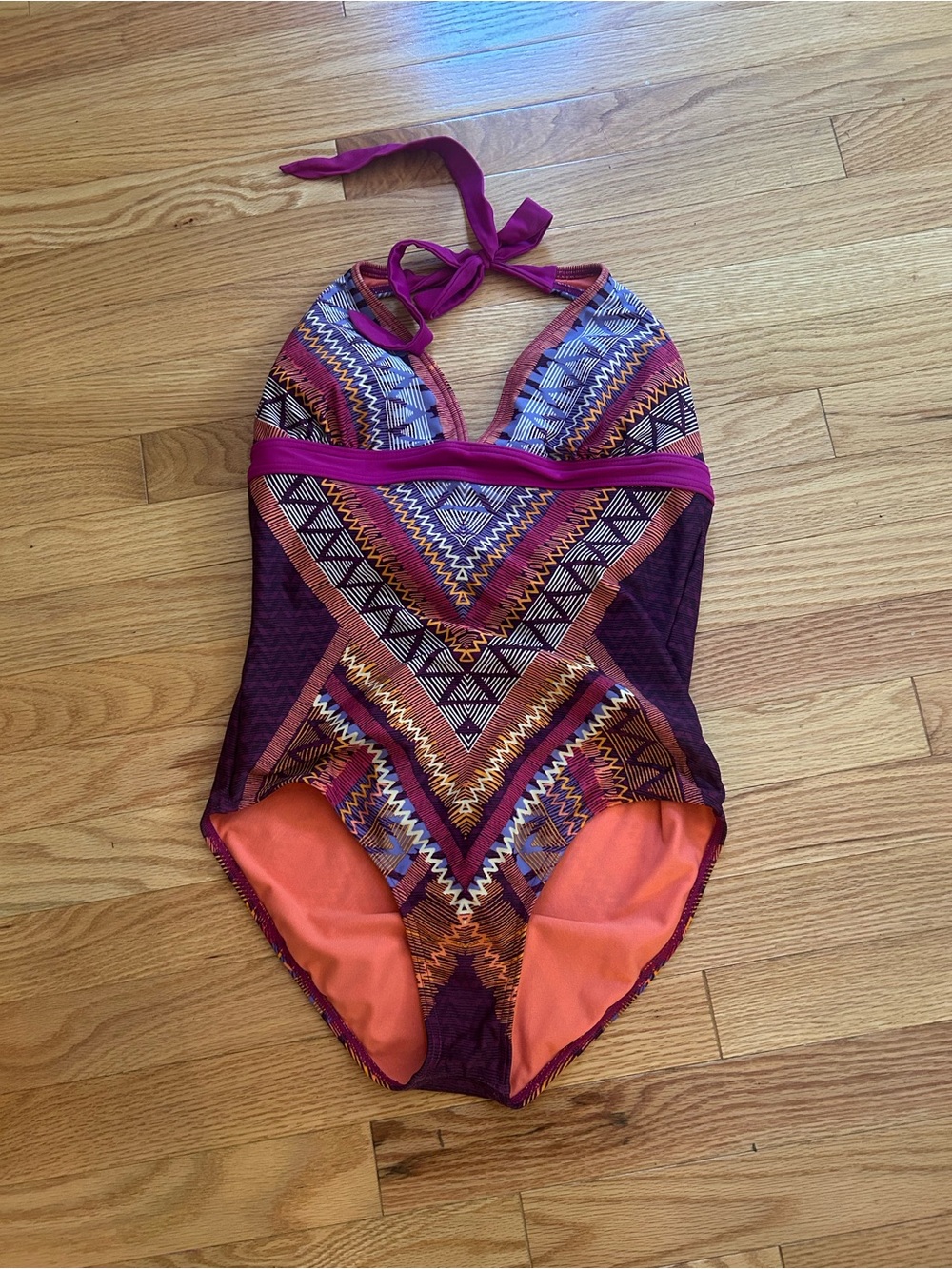 Prana Purple and Orange Aztec One-Piece Swimsuit